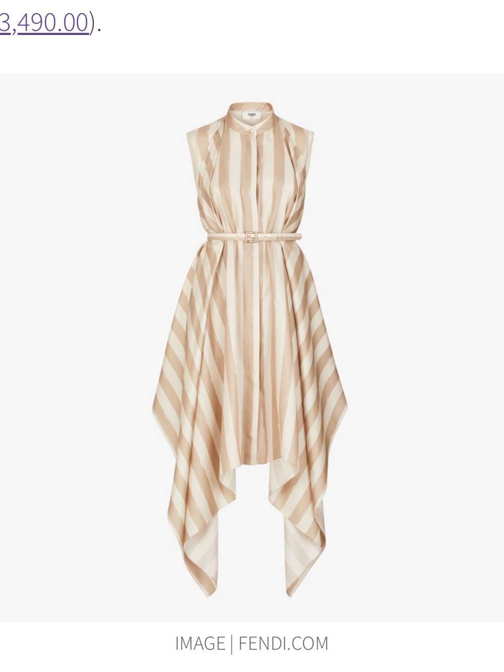 Fendi Beige & Cream Striped Asymmetrical Handkerchief-Hem Dress